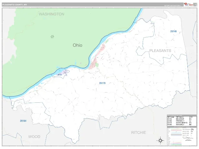 Pleasants County, WV ZIP Code Wall Map, Classic style