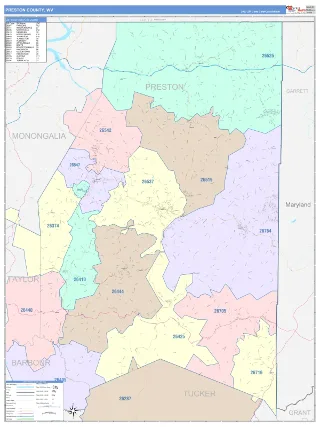 Preston County, WV ColorCast style ZIP Code wall map