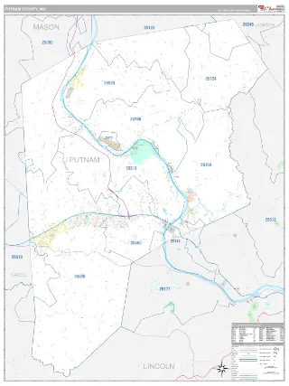 Putnam County, WV Classic style ZIP Code wall map