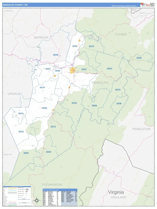 Randolph County, WV ZIP Code Wall Map, Business Reference style
