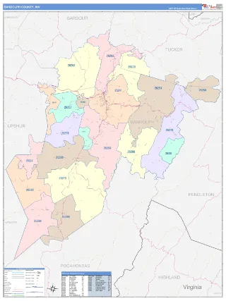 Randolph County, WV ColorCast style ZIP Code wall map