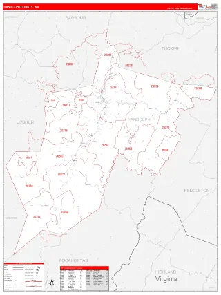 Randolph County, WV RedLine style ZIP Code wall map