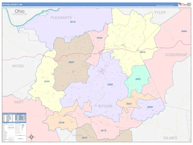 Ritchie County, WV ZIP Code Wall Map, ColorCast style