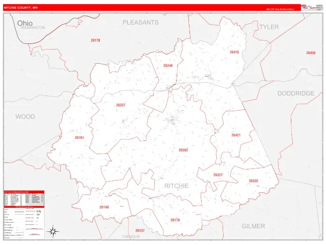 Ritchie County, WV ZIP Code Wall Map, RedLine style