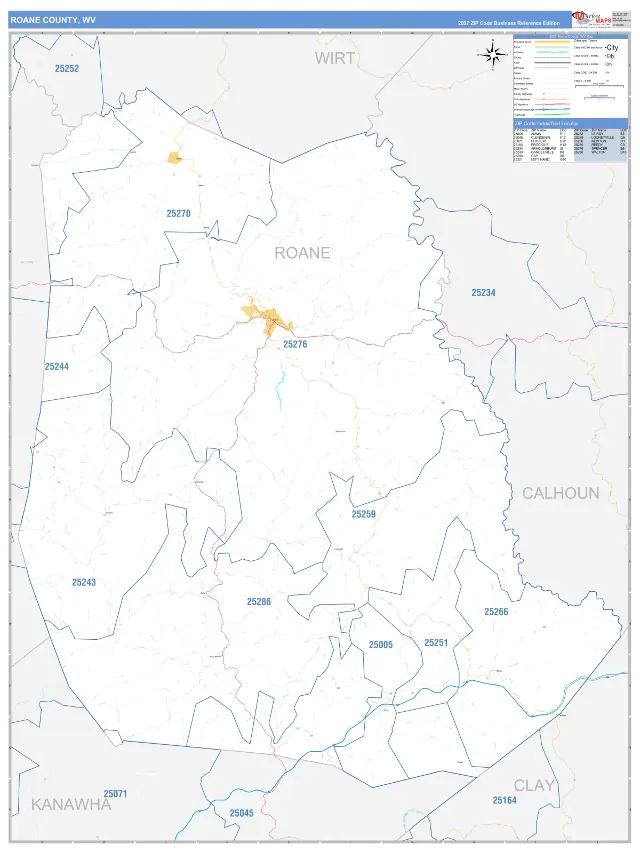 Roane County, WV ZIP Code Wall Map, Business Reference style