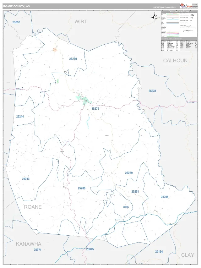 Roane County, WV ZIP Code Wall Map, Classic style