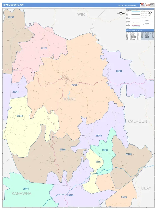 Roane County, WV ZIP Code Wall Map, ColorCast style
