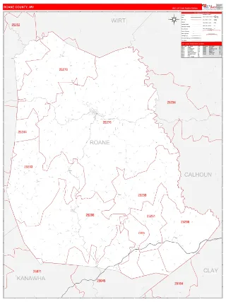 Roane County, WV RedLine style ZIP Code wall map