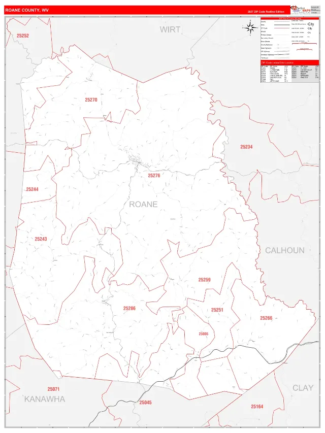 Roane County, WV ZIP Code Wall Map, RedLine style