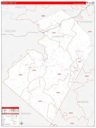 Summers County, WV RedLine style ZIP Code wall map