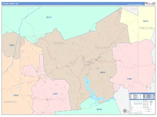 Taylor County, WV ColorCast style ZIP Code wall map