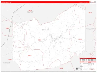 Taylor County, WV RedLine style ZIP Code wall map