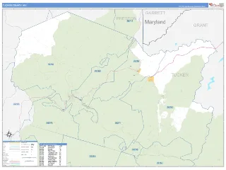 Tucker County, WV Business Reference style ZIP Code wall map