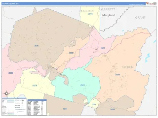 Tucker County, WV ColorCast style ZIP Code wall map