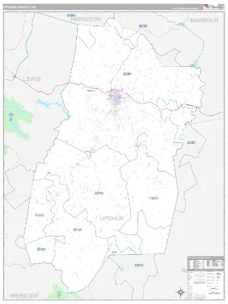 Upshur County, WV Classic style ZIP Code wall map