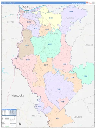 Wayne County, WV ColorCast style ZIP Code wall map