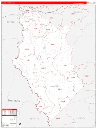 Wayne County, WV RedLine style ZIP Code wall map