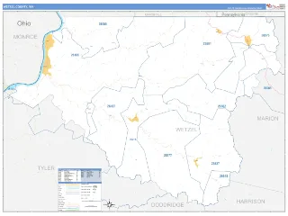 Wetzel County, WV Business Reference style ZIP Code wall map