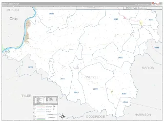 Wetzel County, WV Classic style ZIP Code wall map