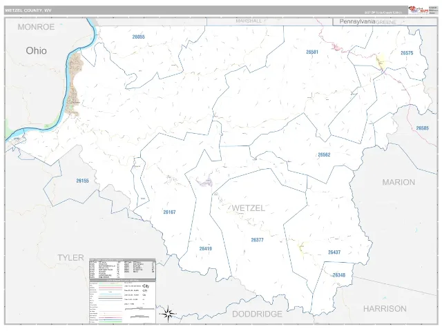 Wetzel County, WV ZIP Code Wall Map, Classic style