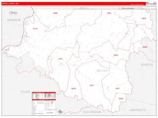Wetzel County, WV RedLine style ZIP Code wall map