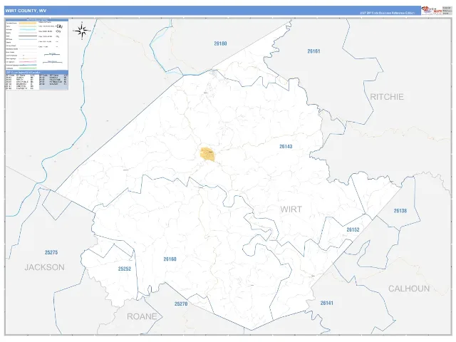 Wirt County, WV ZIP Code Wall Map, Business Reference style