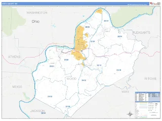 Wood County, WV Business Reference style ZIP Code wall map