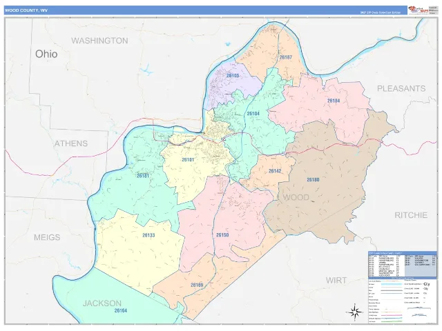 Wood County, WV ZIP Code Wall Map, ColorCast style
