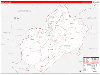 Wood County, WV RedLine style ZIP Code wall map