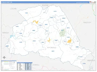 Wyoming County, WV Business Reference style ZIP Code wall map