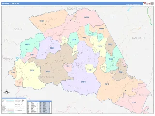 Wyoming County, WV ColorCast style ZIP Code wall map