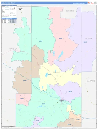 Albany County, WY ColorCast style ZIP Code wall map