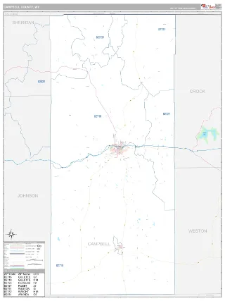 Campbell County, WY Classic style ZIP Code wall map