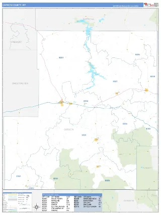 Carbon County, WY Business Reference style ZIP Code wall map
