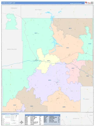 Carbon County, WY ColorCast style ZIP Code wall map
