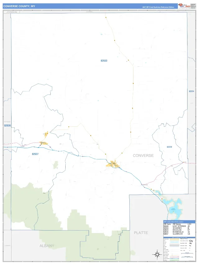 Converse County, WY ZIP Code Wall Map, Business Reference style