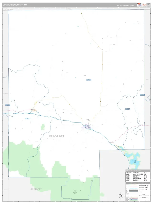 Converse County, WY ZIP Code Wall Map, Classic style