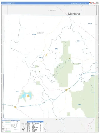 Crook County, WY Business Reference style ZIP Code wall map