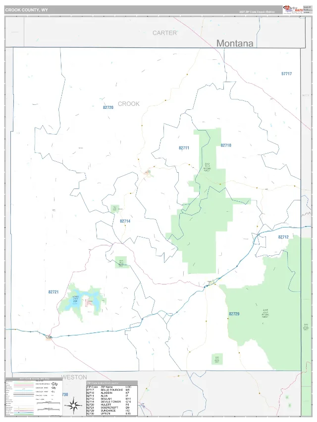 Crook County, WY ZIP Code Wall Map, Classic style