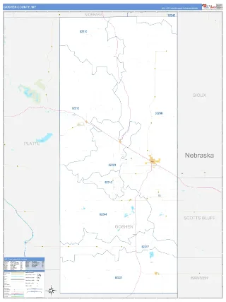 Goshen County, WY Business Reference style ZIP Code wall map