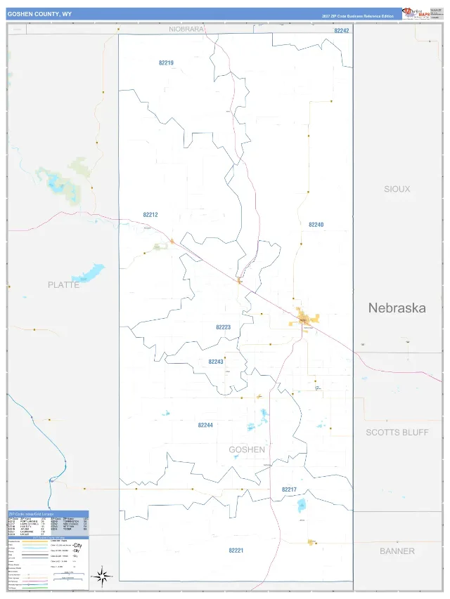 Goshen County, WY ZIP Code Wall Map, Business Reference style