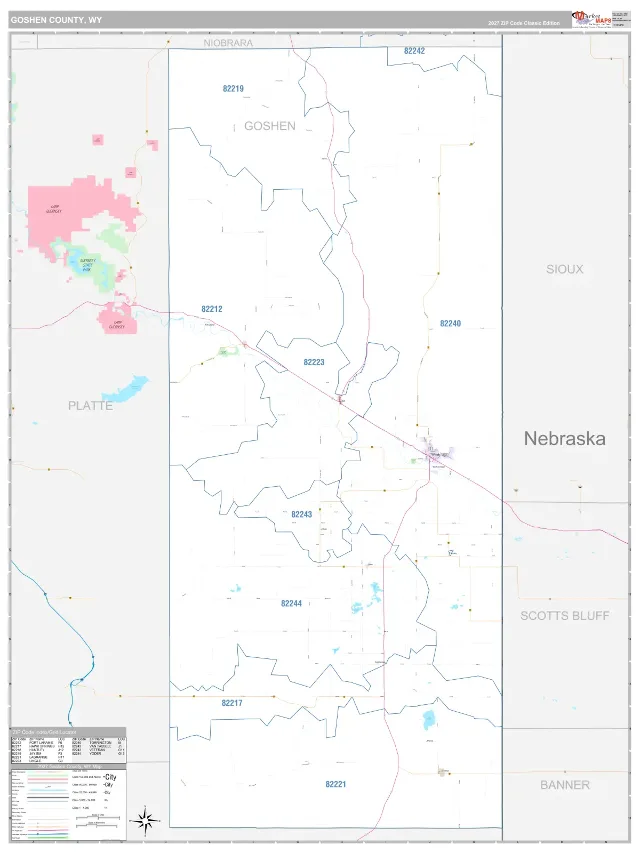 Goshen County, WY ZIP Code Wall Map, Classic style