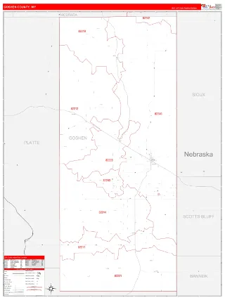 Goshen County, WY RedLine style ZIP Code wall map