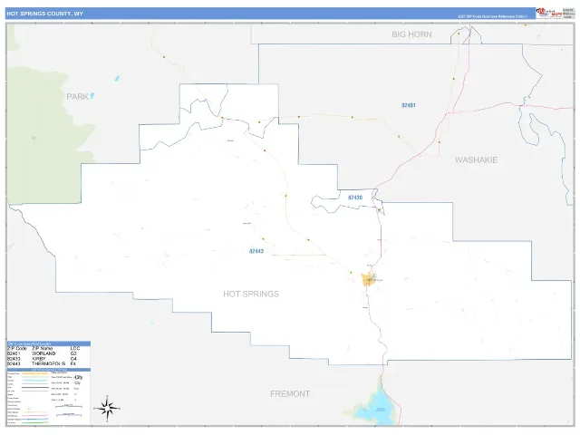 Hot Springs County, WY ZIP Code Wall Map, Business Reference style
