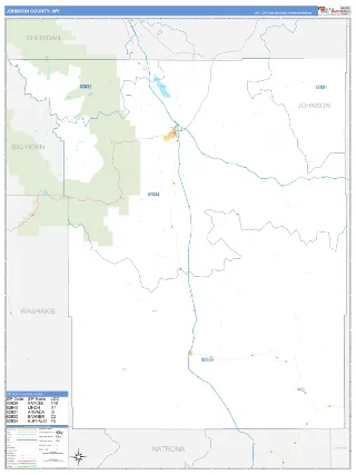 Johnson County, WY Business Reference style ZIP Code wall map