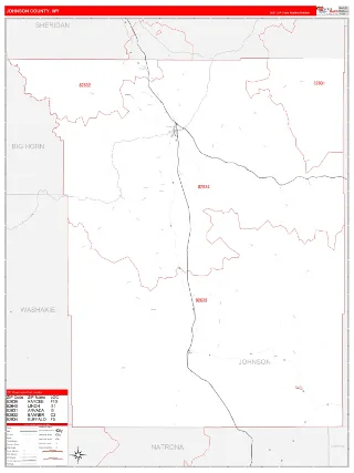 Johnson County, WY RedLine style ZIP Code wall map