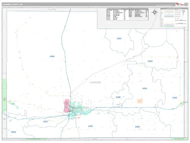 Laramie County, WY ZIP Code Wall Map, Classic style
