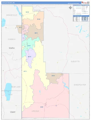 Lincoln County, WY ColorCast style ZIP Code wall map
