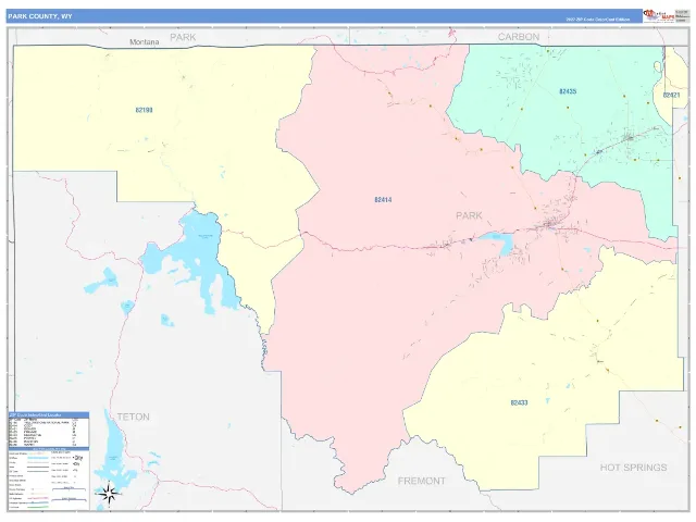 Park County, WY ZIP Code Wall Map, ColorCast style