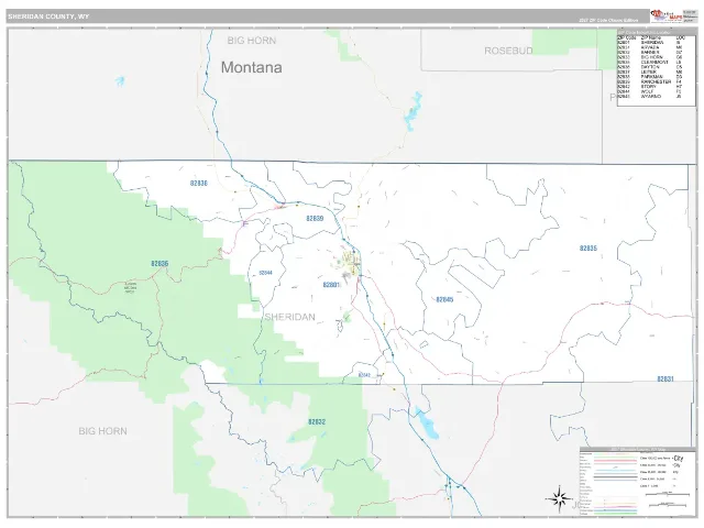 Sheridan County, WY ZIP Code Wall Map, Classic style
